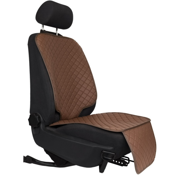 Фото - Комплект накидок під дитяче автокрісло та на спинку переднього сидіння автомобіля EVAtech ECO коричнева з коричневою ниткою, коричневий кант SCKIDZZZ