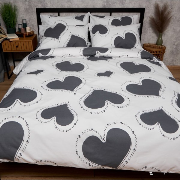 Фото - Комплект постільної білизни Moon&Star Бязь Gold Люкс Grey Love 175х210 нав. 2х70х70 (MS-820009352)