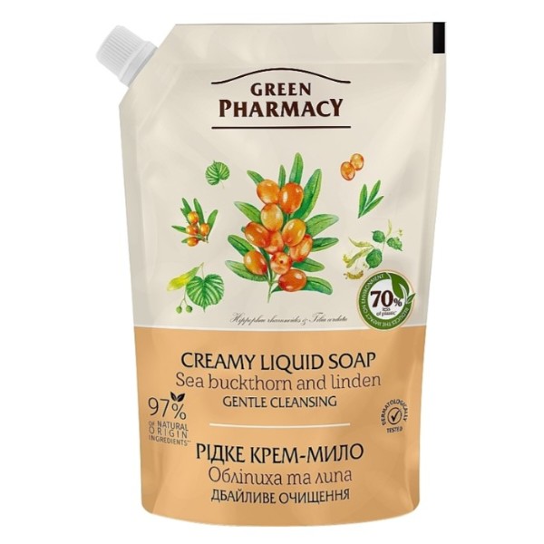 Фото - Жидкое мыло для рук Green Pharmacy 460 мл дой-пак облепиха и липа EN (4823015935374)