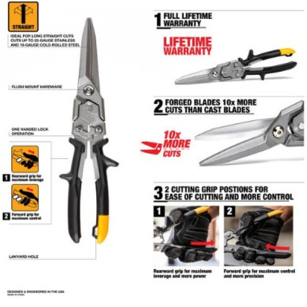 Фото - Ножиці по металу TOUGHBUILT подовжені 300 мм прямі (TB-H4-60-SL)