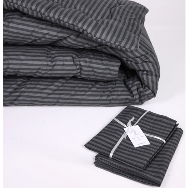 Фото - Ковдра зимова двоспальна євро MirSon антиалергенна №144 Сolor Fun Line 17-0611 Stripe Black EcoSilk 220х240 + нав. 2 шт. (2200010852851)