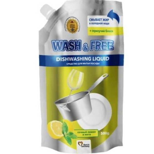 Фото - Засіб для ручного миття посуду WASH & FREE Лимон та м’ята (DOYPACK) 500г