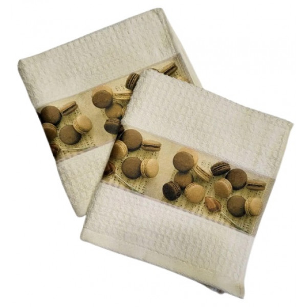 Фото - Рушник кухонний Aisha махровий молочний цифр.друк Макаронс 40х60