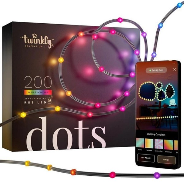 Фото - Гирлянда линейная Twinkly Smart LED Dots Lights RGB 200 Gen II IP44 10 м кабель прозрачный (TWD200STP-BEU)