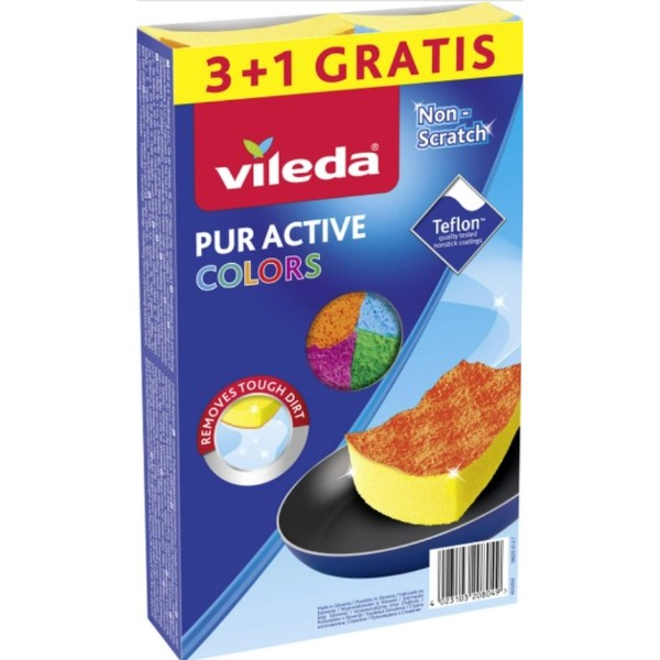 Фото - Набор губок поролоновых для мытья посуды Vileda PurActive Color 4 шт. (4023103208049)