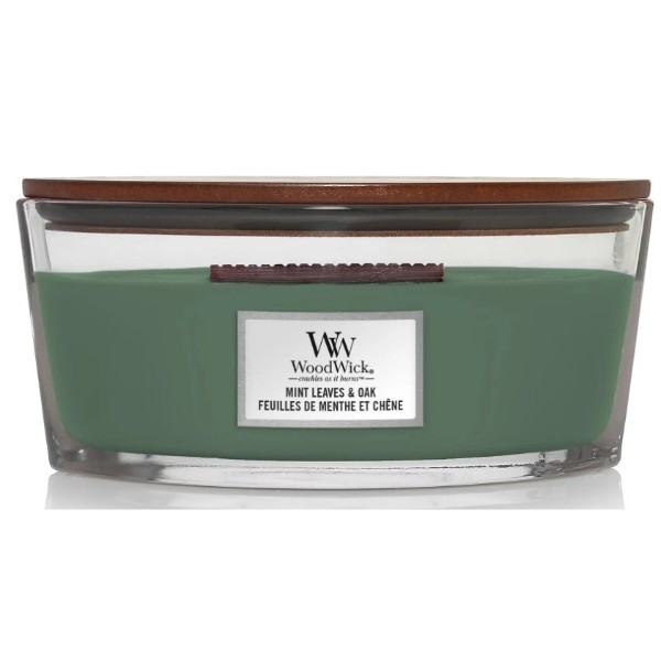 Фото - Свеча стекло Woodwick Ellipse Mint Leaves & Oak (Листья Мяты и Дуб) 453г (1721696E)