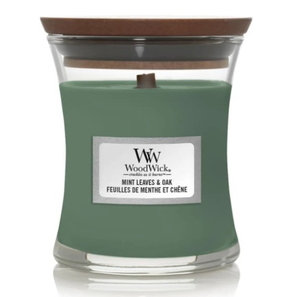 Фото - Свеча стекло Woodwick Mini Mint Leaves & Oak (Листья Мяты и Дуб) 85г (1721690E)