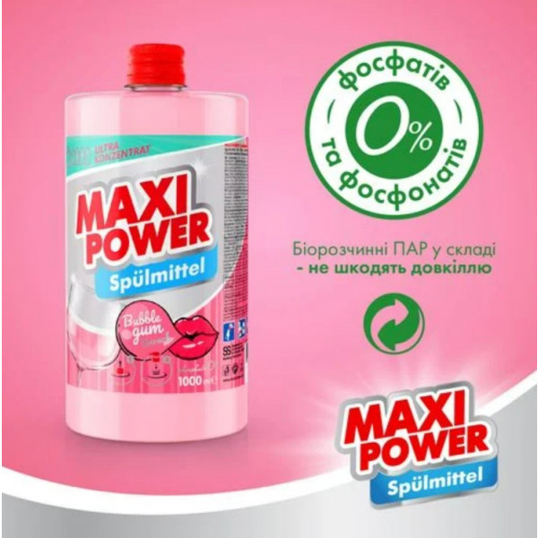 Фото - Засіб для ручного миття посуду Maxi Power Бабл Гам запаска 1 л (4823098411970)