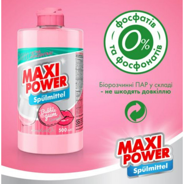 Фото - Засіб для ручного миття посуду Maxi Power Бабл Гам 500 мл (4823098411963)