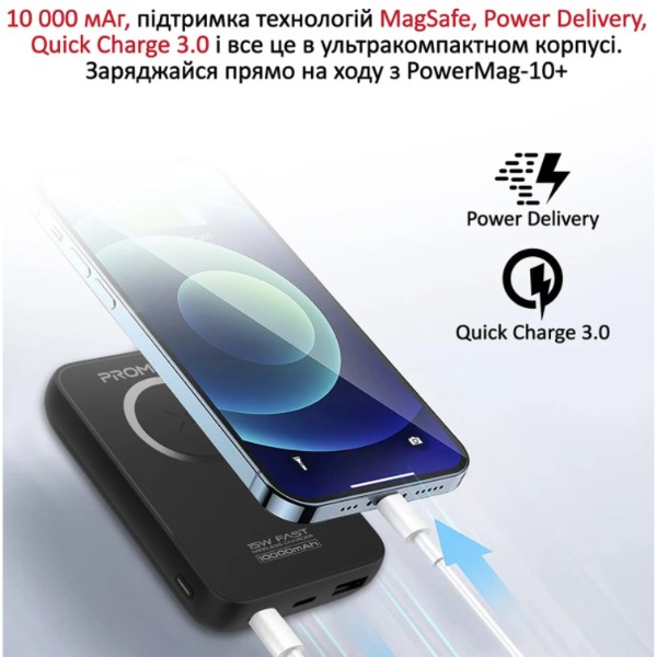 Фото - Батарея мобільна Promate powermag-10+ 10000mAh Black