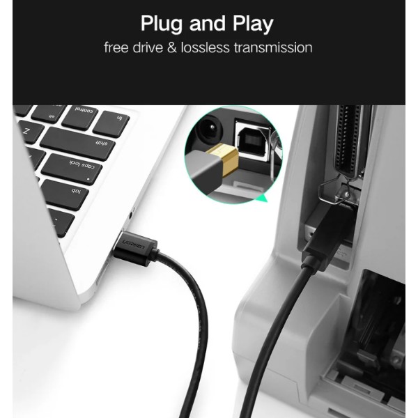 Фото - Кабель USB type A - USB type B UGREEN US135 USB-A 2.0 - USB-B 2.0 1m Black (20846)