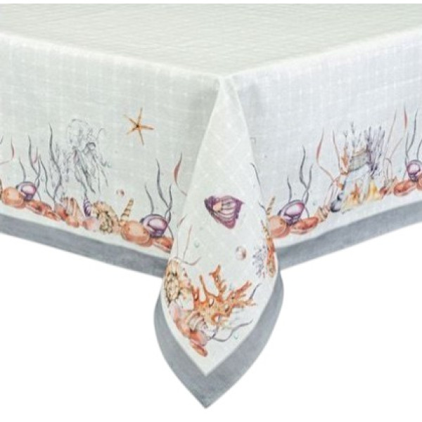 Фото - Скатерть прямоугольная Home Line полупанама Морской мир 120х150 см серый (196798)