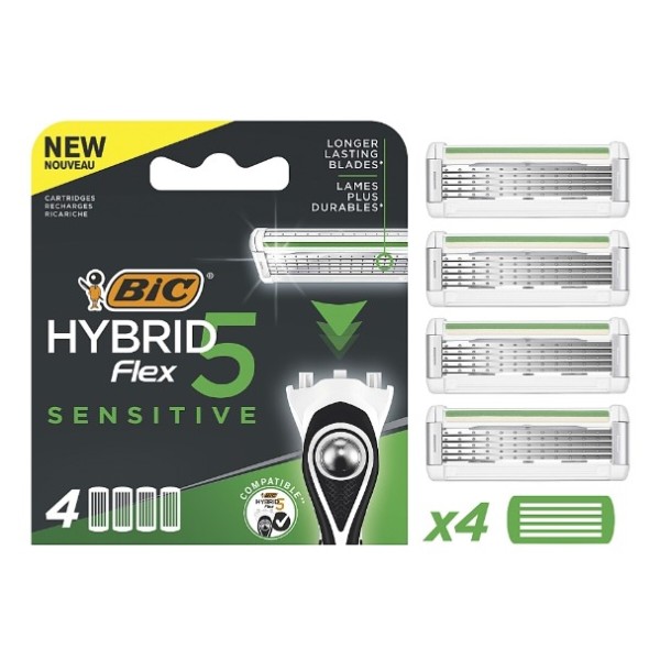 Фото - Станок мужской BIC Hybrid 5 Flex Sensitive касета 4 шт. (3086123760455)