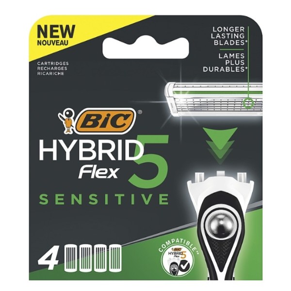 Фото - Станок мужской BIC Hybrid 5 Flex Sensitive касета 4 шт. (3086123760455)