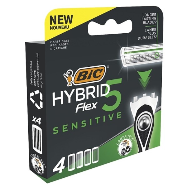 Фото - Станок мужской BIC Hybrid 5 Flex Sensitive касета 4 шт. (3086123760455)