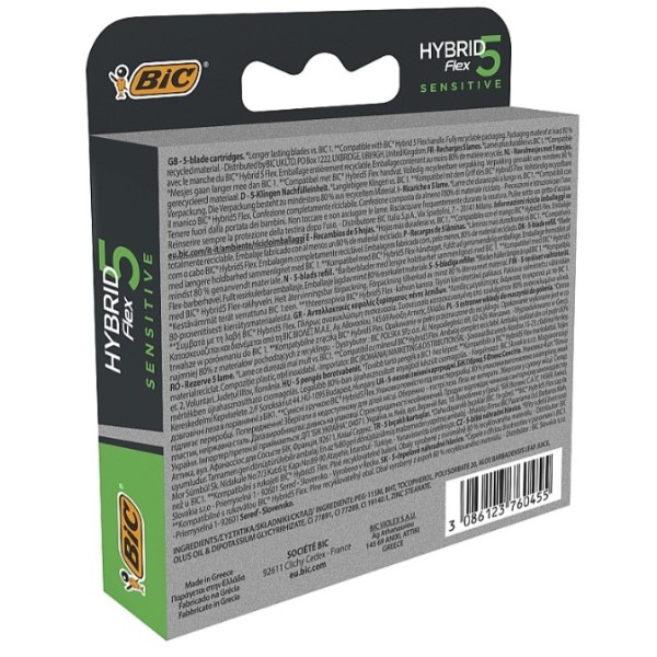Фото - Станок мужской BIC Hybrid 5 Flex Sensitive касета 4 шт. (3086123760455)