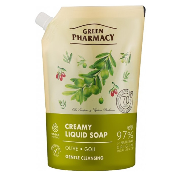 Фото - Рідке мило для рук Green Pharmacy 460 мл дой-пак оливка та годжі EN (4823015935367)