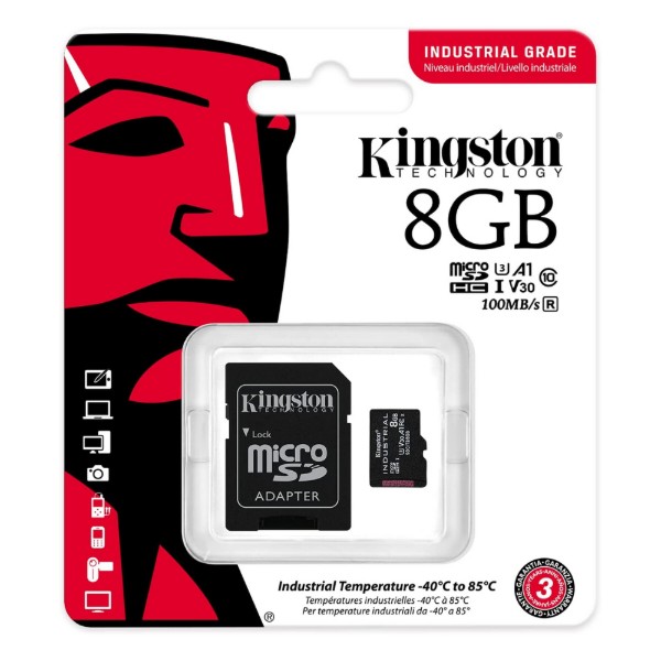 Фото - Карта памяти Kingston 8GB microSDHC Industrial C10 A1 pSLC  Card + SD Adapter (SDCIT2/8GB)
