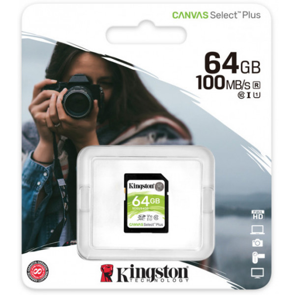 Фото - Карта пам'яті Kingston SDXC 64GB Canvas Select Plus 100R C10 UHS-I U1 (SDS2/64GB)