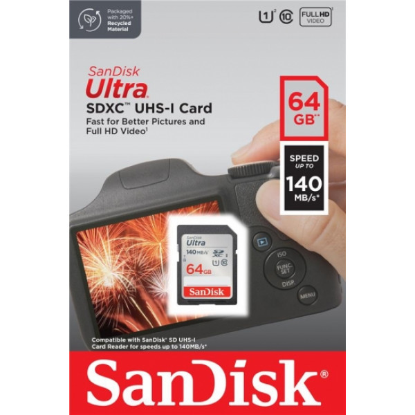 Фото - Карта пам'яті SanDisk SD 64GB C10 UHS-I R140MB/s Ultra (SDSDUNB-064G-GN6IN)