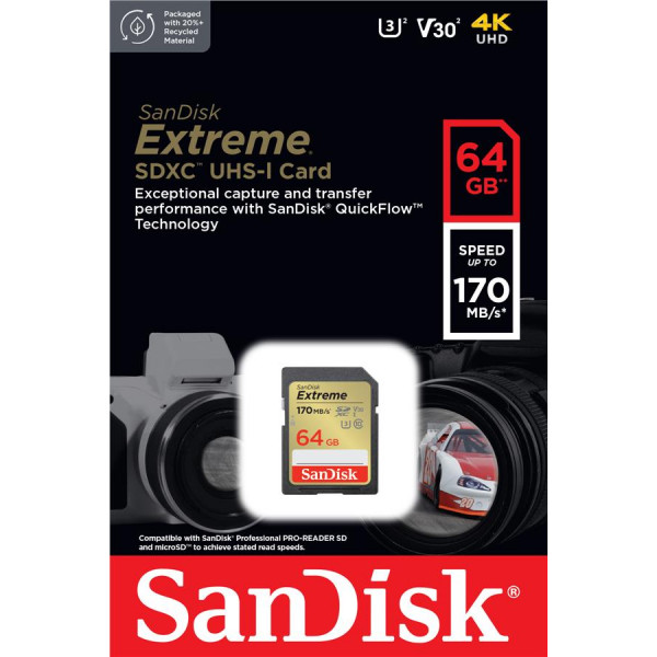 Фото - Карта пам'яті SanDisk SD 64GB C10 UHS-I U3 Extreme V30 (SDSDXV2-064G-GNCIN)