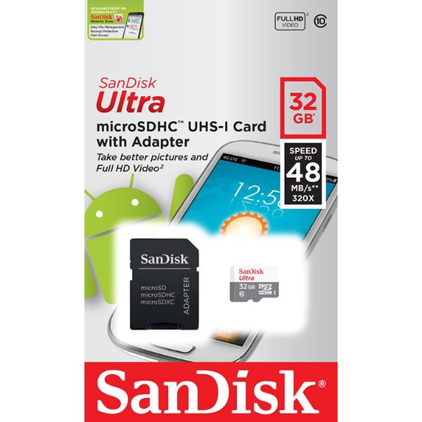 Фото - Карта пам'яті SanDisk Ultra microSDHC 32GB C10 UHS-I + SD (SDSQUNB-032G-GN3MA)