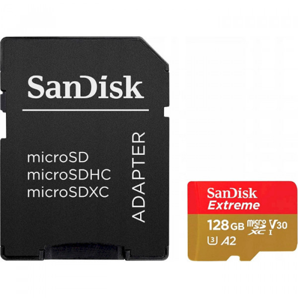 Фото - Карта пам'яті SanDisk Extreme microSDXC 128GB + SD Adapter + 1 year Rescue Pro Deluxe(SDSQXAA-128G-GN6AA)