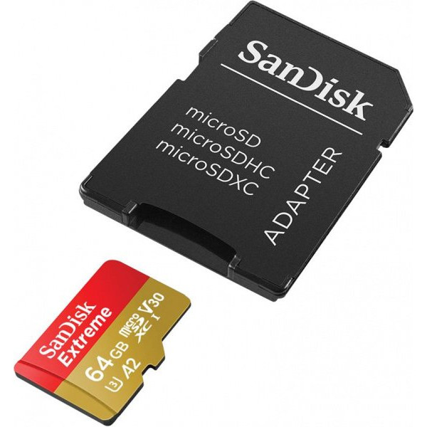 Фото - Карта пам'яті SanDisk microSD 64GB C10 UHS-I U3 R170/W130MB/s Extreme V30+SD (SDSQXAH-064G-GN6MA)