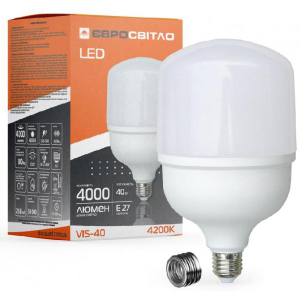 Фото - Лампочка світлодіодна Євросвітло 40Вт 6400К VIS-40-E40/E27 (000040895)