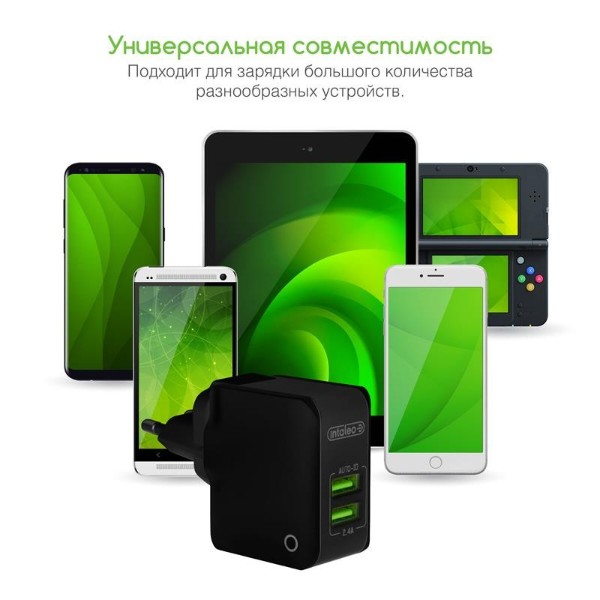 Фото - Мережевий зарядний пристрій Intaleo TCA242 (2USB, 2.4A) Black (1283126491733)