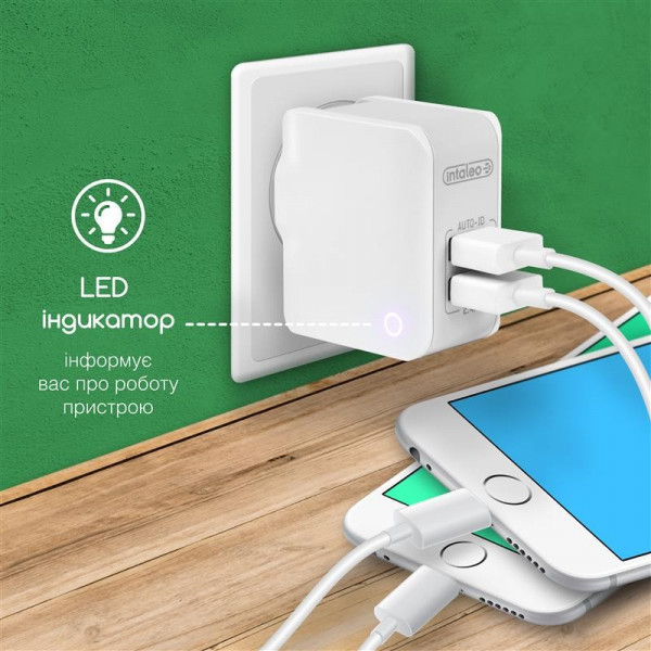 Фото - Мережевий зарядний пристрій Intaleo TCA242 (2USB 2.4A) White (1283126477492)