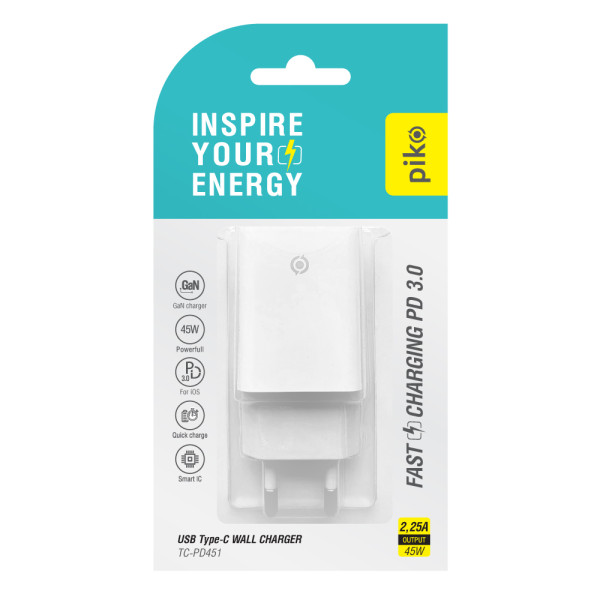 Фото - Мережевий зарядний пристрій Piko TC-PD451 1USB-Cx3A 45W White (1283126597770)