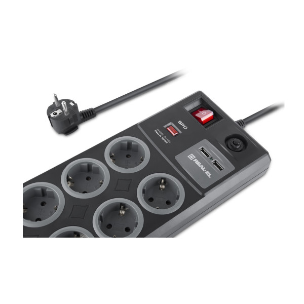 Фото - Мережевий фільтр REAL-EL RS-8F CHARGE (8 роз, 2 USB, 3 м) 16А