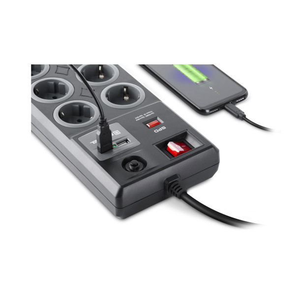 Фото - Мережевий фільтр REAL-EL RS-8F CHARGE (8 роз, 2 USB, 3 м) 16А