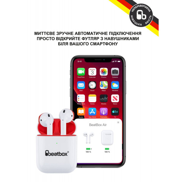 Фото - Навушники вкладиші бездротові TWS BeatBox PODS AIR 2 Wireless charging white-red (bbpair2wcwr)