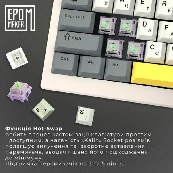 Фото - Клавиатура беспроводная игровая EPOMAKER Shadow-X Wisteria Linear Switch Hot-Swap RGB White (SHX-W-WL)