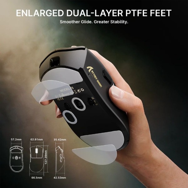 Фото - Мышь беспроводная игровая Attack Shark V8 Ultra-Light, Wireless/Bluetooth, 42000dpi. (PAW3950MAX), 6кн., Black (V8B_AS)