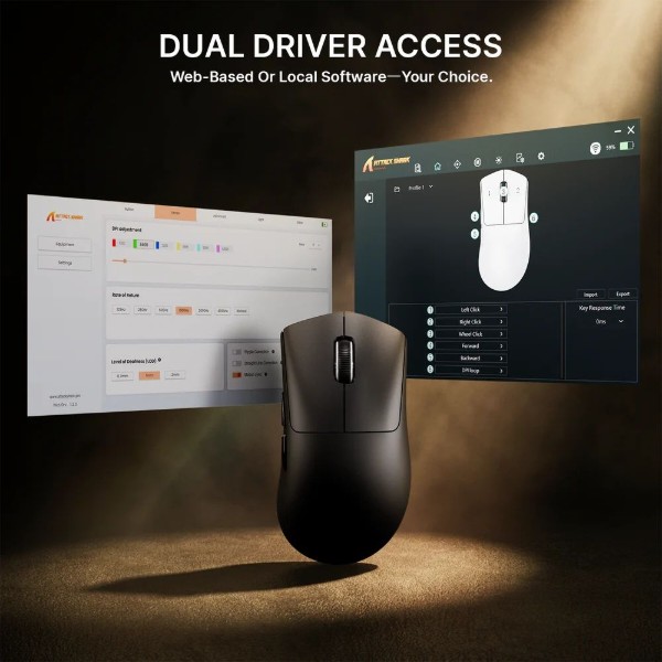 Фото - Мышь беспроводная игровая Attack Shark V8 Ultra-Light, Wireless/Bluetooth, 42000dpi. (PAW3950MAX), 6кн., Black (V8B_AS)