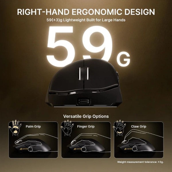 Фото - Мышь беспроводная игровая Attack Shark V8 Ultra-Light, Wireless/Bluetooth, 42000dpi. (PAW3950MAX), 6кн., Black (V8B_AS)