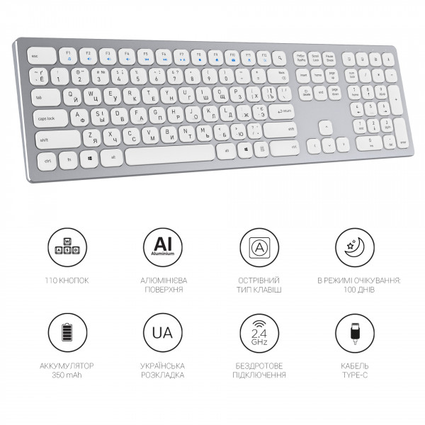 Фото - Клавіатура бездротова OfficePro SK1550 Wireless White (SK1550W)