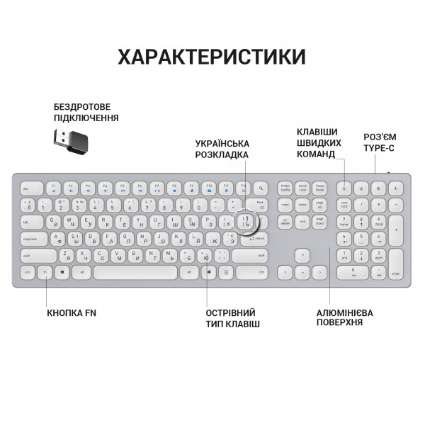 Фото - Клавіатура бездротова OfficePro SK1550 Wireless White (SK1550W)