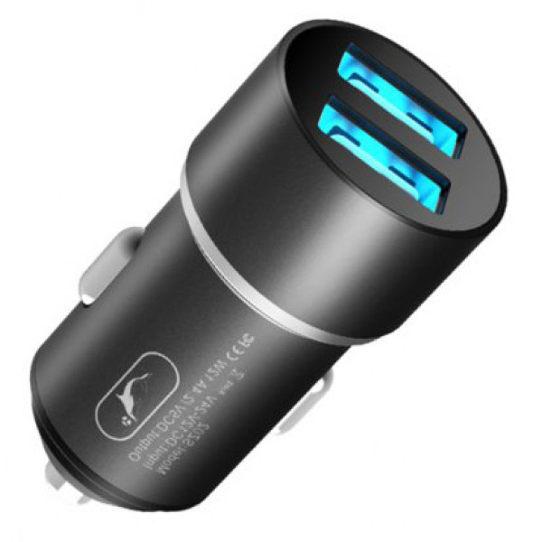 Фото - Автомобільний зарядний пристрій SkyDolphin SZ02 Aluminium (2USB, 2.4A) Black (AZP-000074)