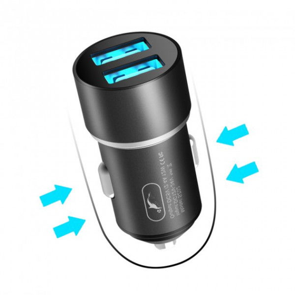 Фото - Автомобільний зарядний пристрій SkyDolphin SZ02 Aluminium (2USB, 2.4A) Black (AZP-000074)