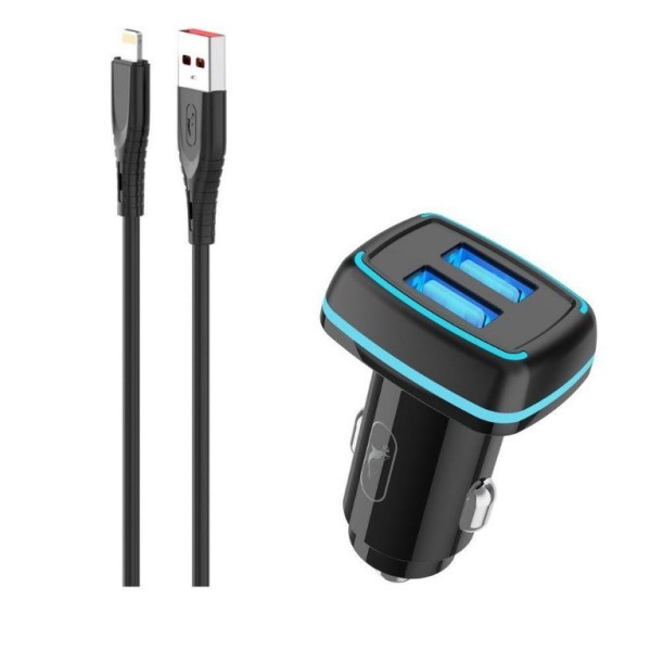Фото - Автомобільний зарядний пристрій SkyDolphin SZ18L (2USB, 3.4A) Black + кабель Lightning (AZP-000099)