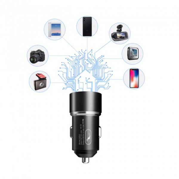 Фото - Автомобільний зарядний пристрій SkyDolphin SZ02 Aluminium (2USB, 2.4A) Black (AZP-000074)