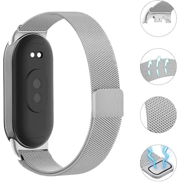 Фото - Ремінець для фітнес-браслету BeCover Milanese Style for Xiaomi Mi Smart Band 8 / 9 / 10 Silver (714602)