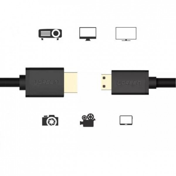 Фото - Кабель HDMI UGREEN HD108 miniHDMI to HDMI, 1.5 m, v2.0 UltraHD 4K-3D Black (11167)
