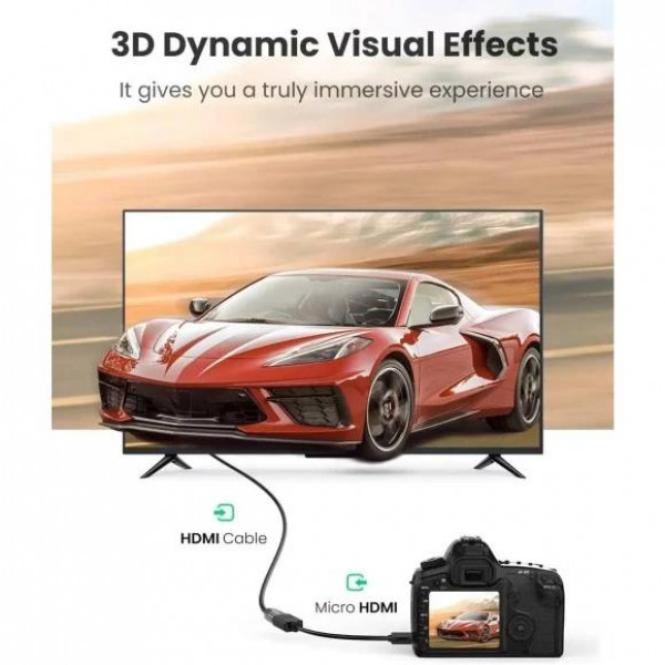 Фото - Перехідник HDMI UGREEN Micro HDMI Male to HDMI Female Adapter Cable, 22 cm Black (20134)