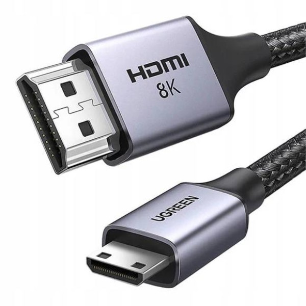 Фото - Кабель HDMI UGREEN HD163 miniHDMI to HDMI, 2 m, v2.1 UltraHD 8K-3D Braided Nylon Black (15515) Фото - Кабель HDMI UGREEN HD163 miniHDMI to HDMI, 2 m, v2.1 UltraHD 8K-3D Braided Nylon Black (15515)