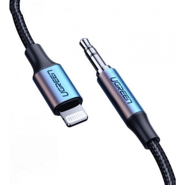 Фото - Уценка - Переходник аудио UGREEN US315 3.5 mm Male to Lightning Audio Cable Braided with Aluminum Shell 1 m Black (70509)